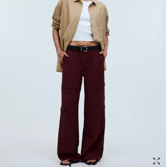 Madewell Wide-leg baggy Pull-On Pant size Petite xs burgandy maroon color - Picture 1 of 7